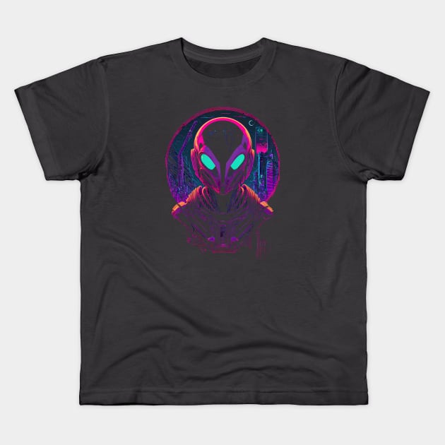 Alien Robot Synthwave Kids T-Shirt by silentboy